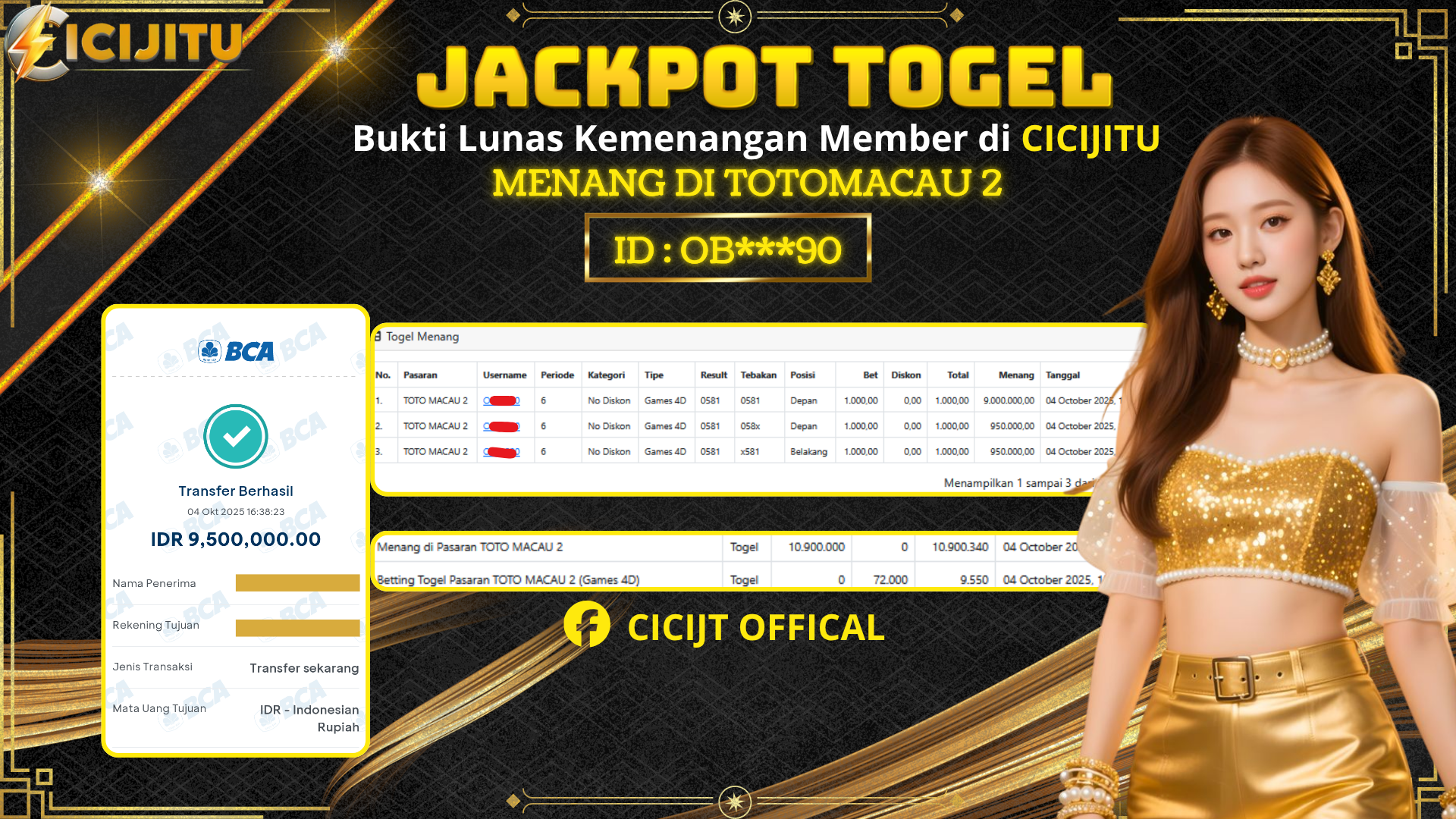 CICIJITU JACKPOT DI TOTOMACAU 2 POOLS Rp. 9,500,000 , LUNAS