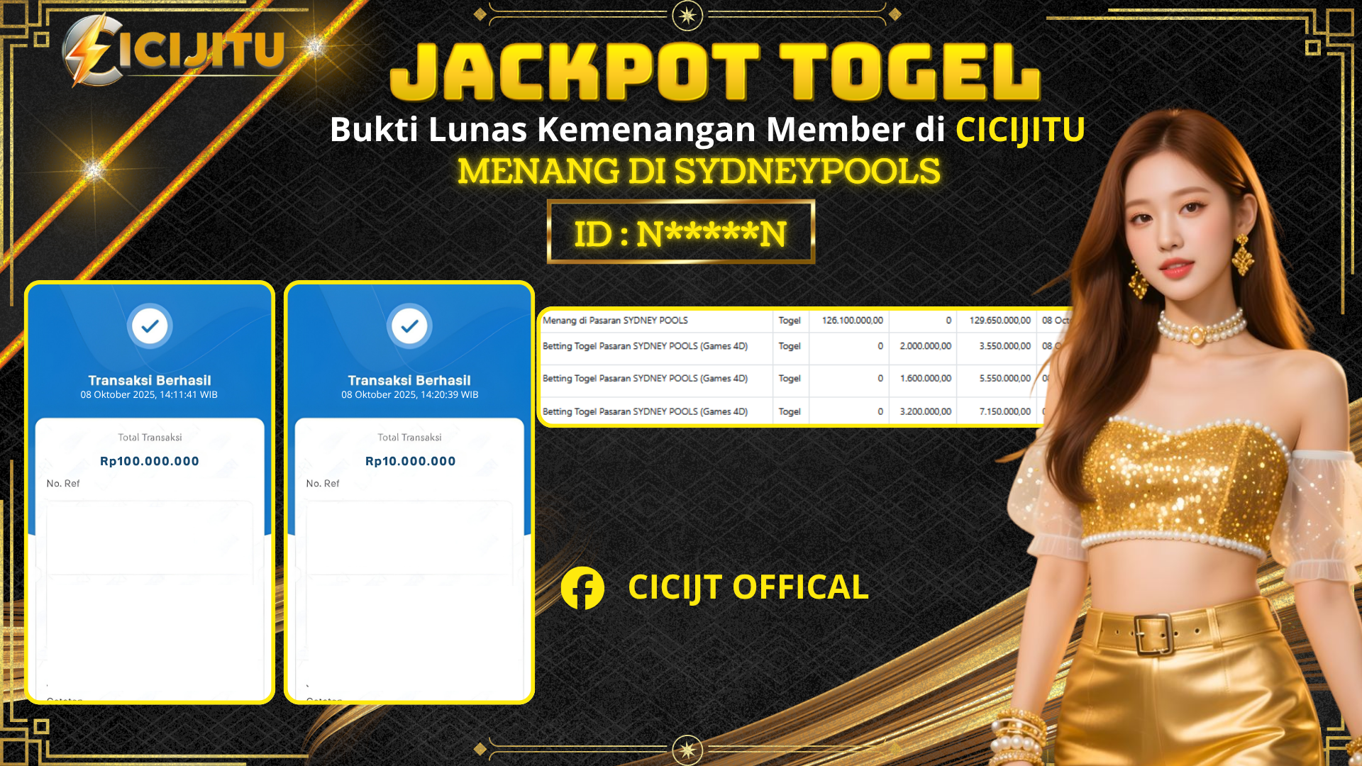 CICIJITU JACKPOT DI SYDNEY POOLS Rp. 126,100,000 , LUNAS