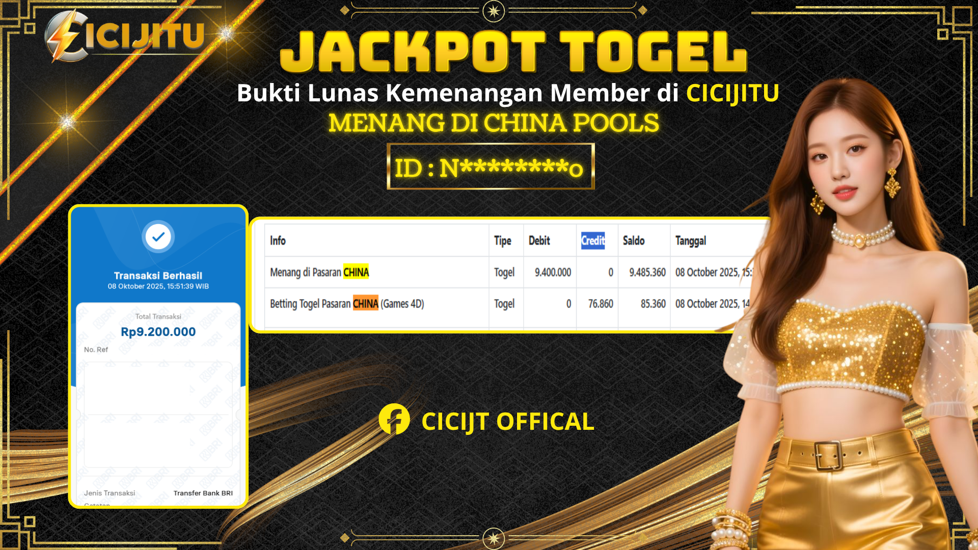 CICIJITU JACKPOT TOGEL DI CHINA POOLS Rp. 9,400,000 , LUNAS