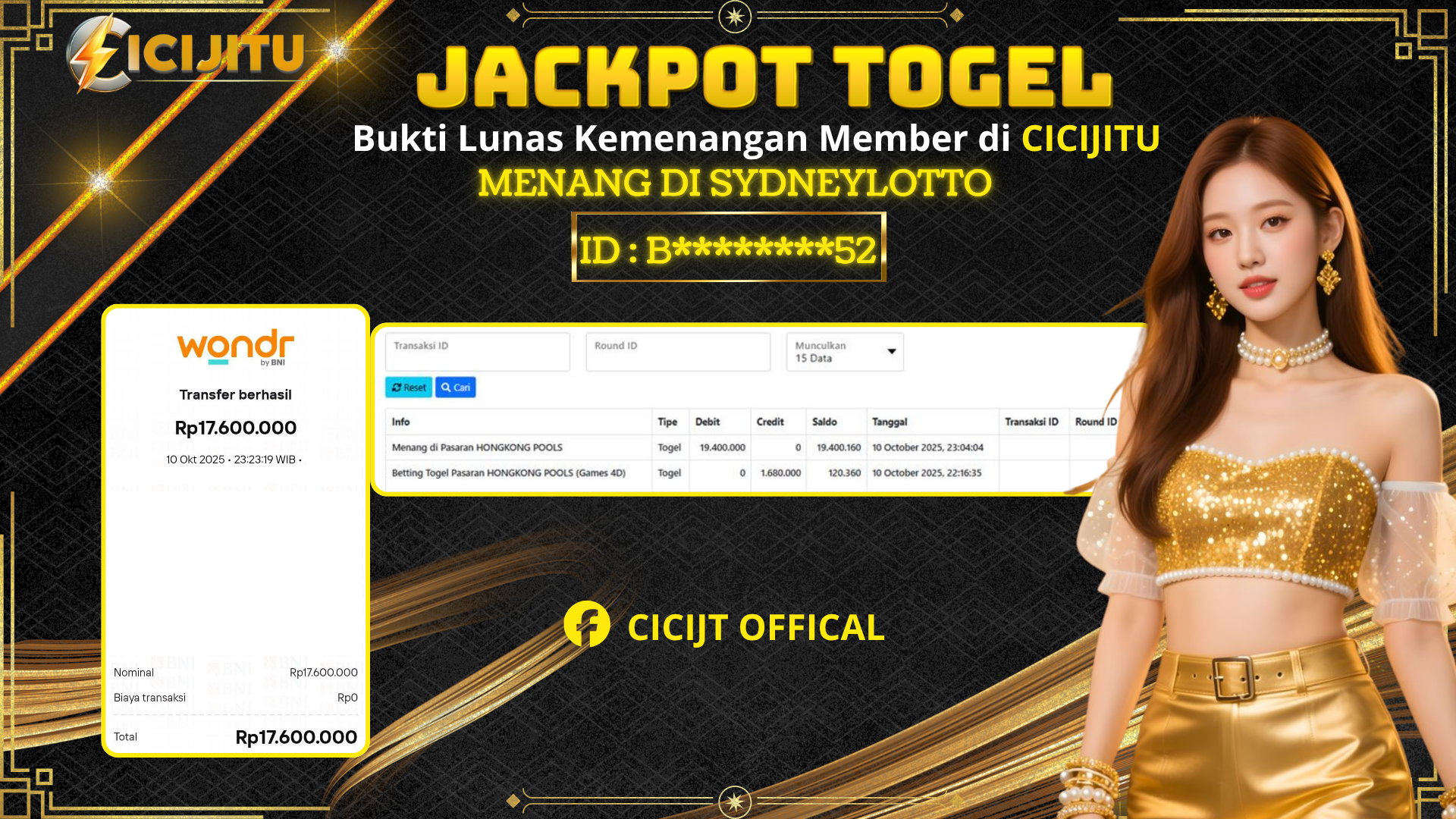 CICIJITU JACKPOT TOGEL DI HONGKONG POOLS Rp. 19,400,000 , LUNAS