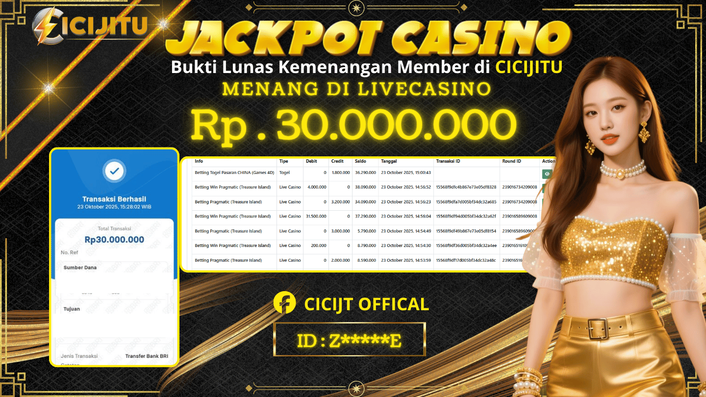 CICIJITU JACKPOT DI LIVE CASINO TREASURE ISLAND Rp. 30.000.000 , LUNAS