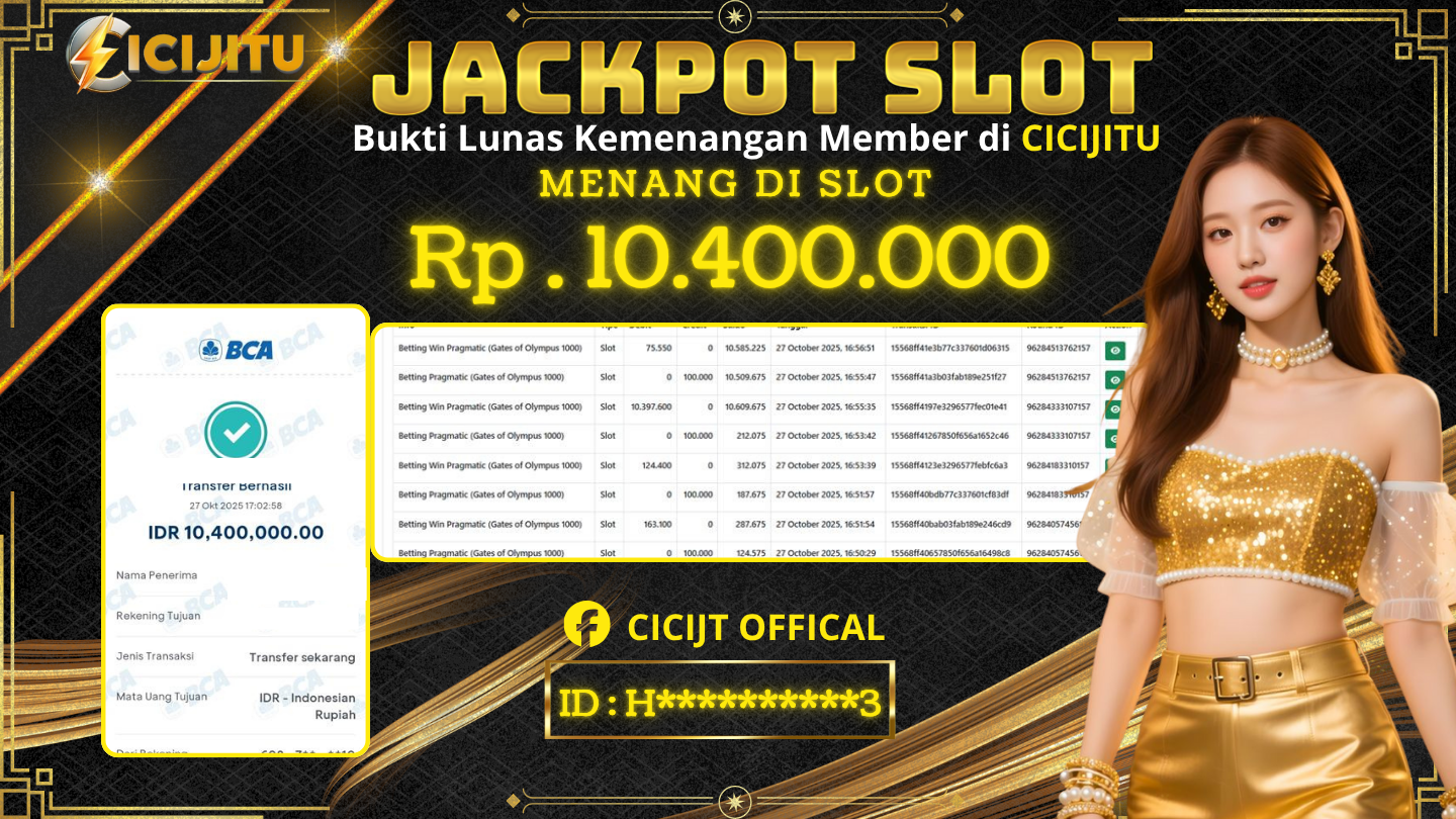 CICIJITU JACKPOT DI GAME SLOT - GATES OF OLYMPUS 1000 Rp. 9.400.000 , LUNAS